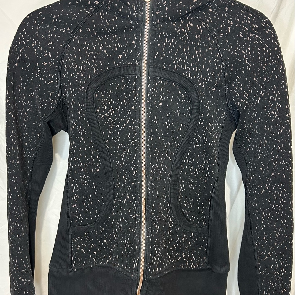 LULULEMON DEFINE Black & White Splatter Zip Up Yoga Track Jacket Hoodie Size 4